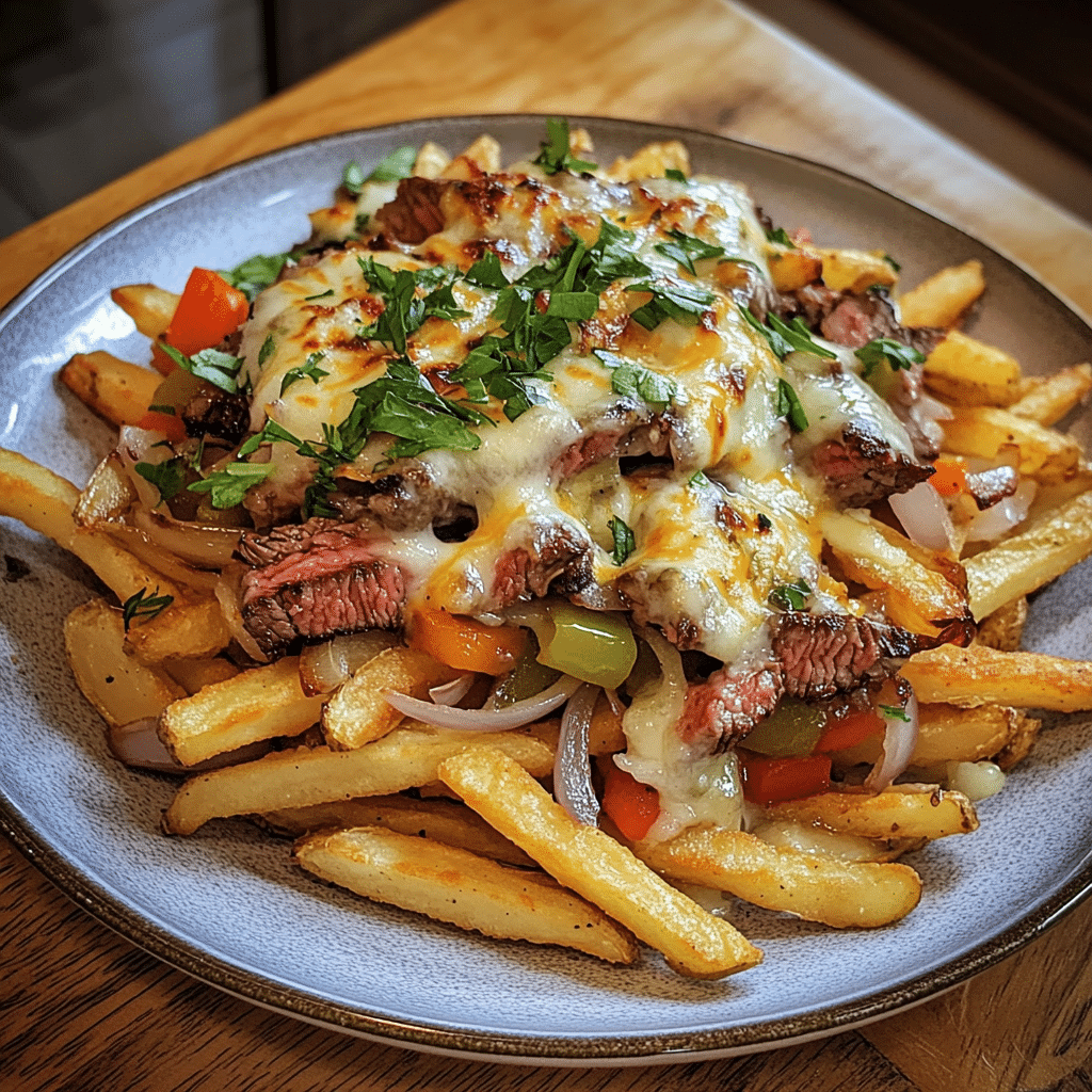 How to make Philly Cheesesteak Fries — key cooking step