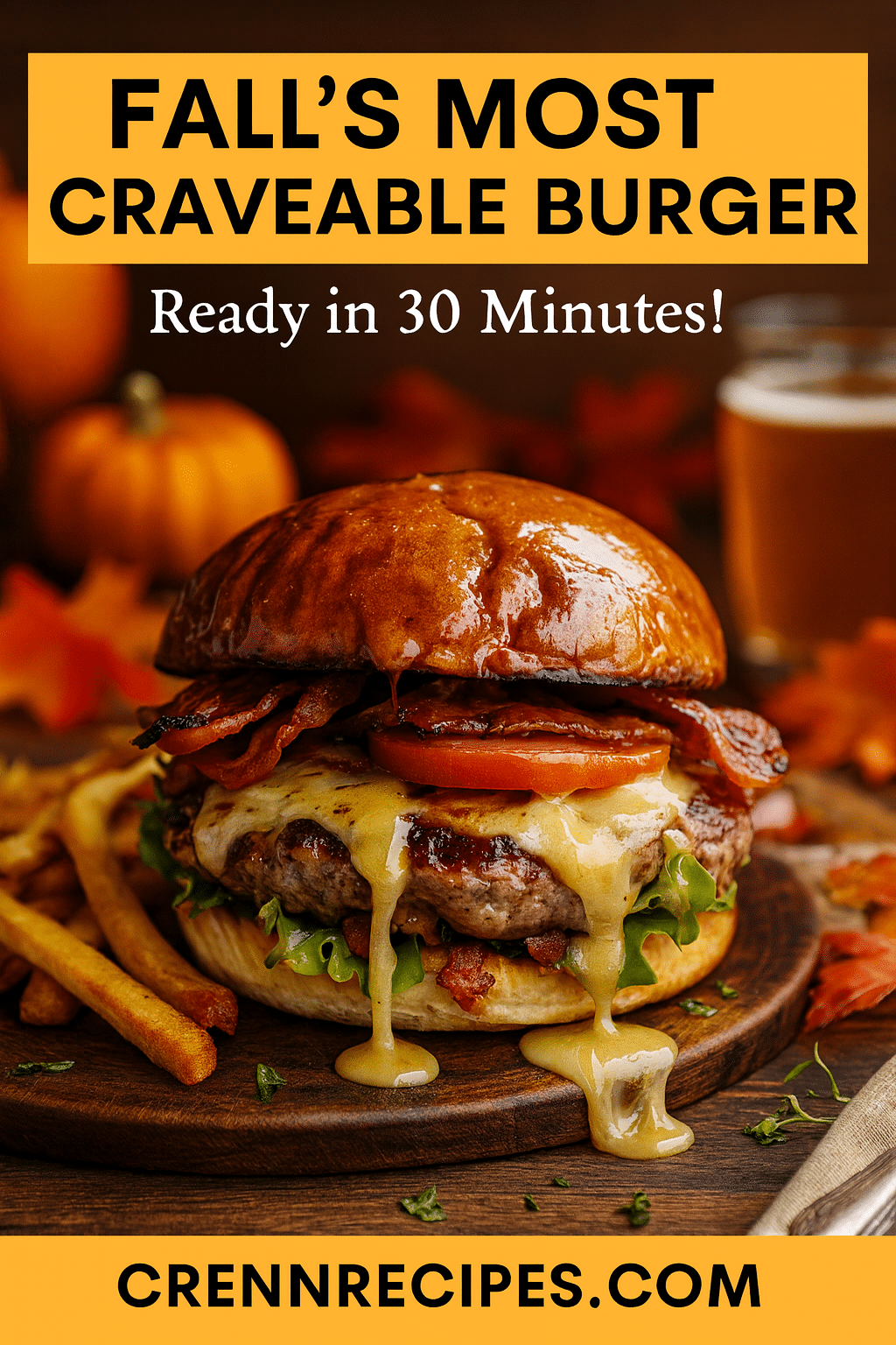Pinterest pin for Harvest Apple Cider Gouda Smash Burger - 30 minute gourmet fall burger