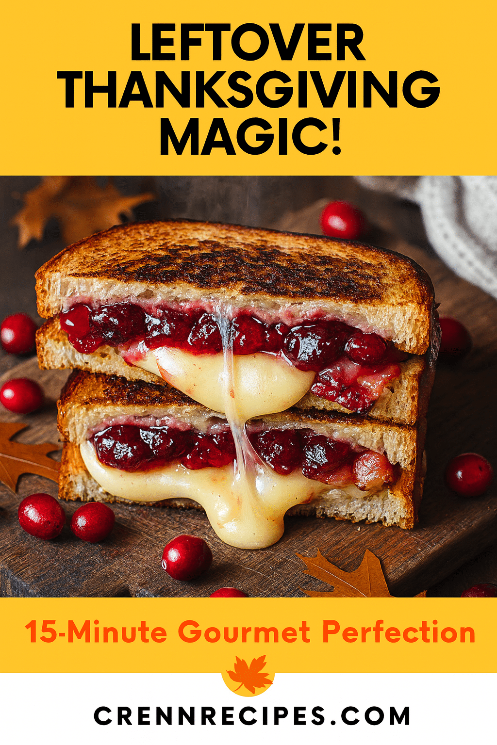 Pinterest pin for Cranberry Brie Bacon Thanksgiving Grilled Cheese - 15-Minute Gourmet Perfection brunch-classics