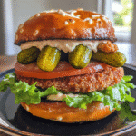 Pretzel-Crusted Fried Pickle Burger — chef-tested restaurant-quality photo