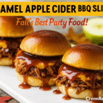 Caramel Apple Cider BBQ Pulled Pork Sliders recipe - CrennRecipes gourmet appetizers pulled pork sliders