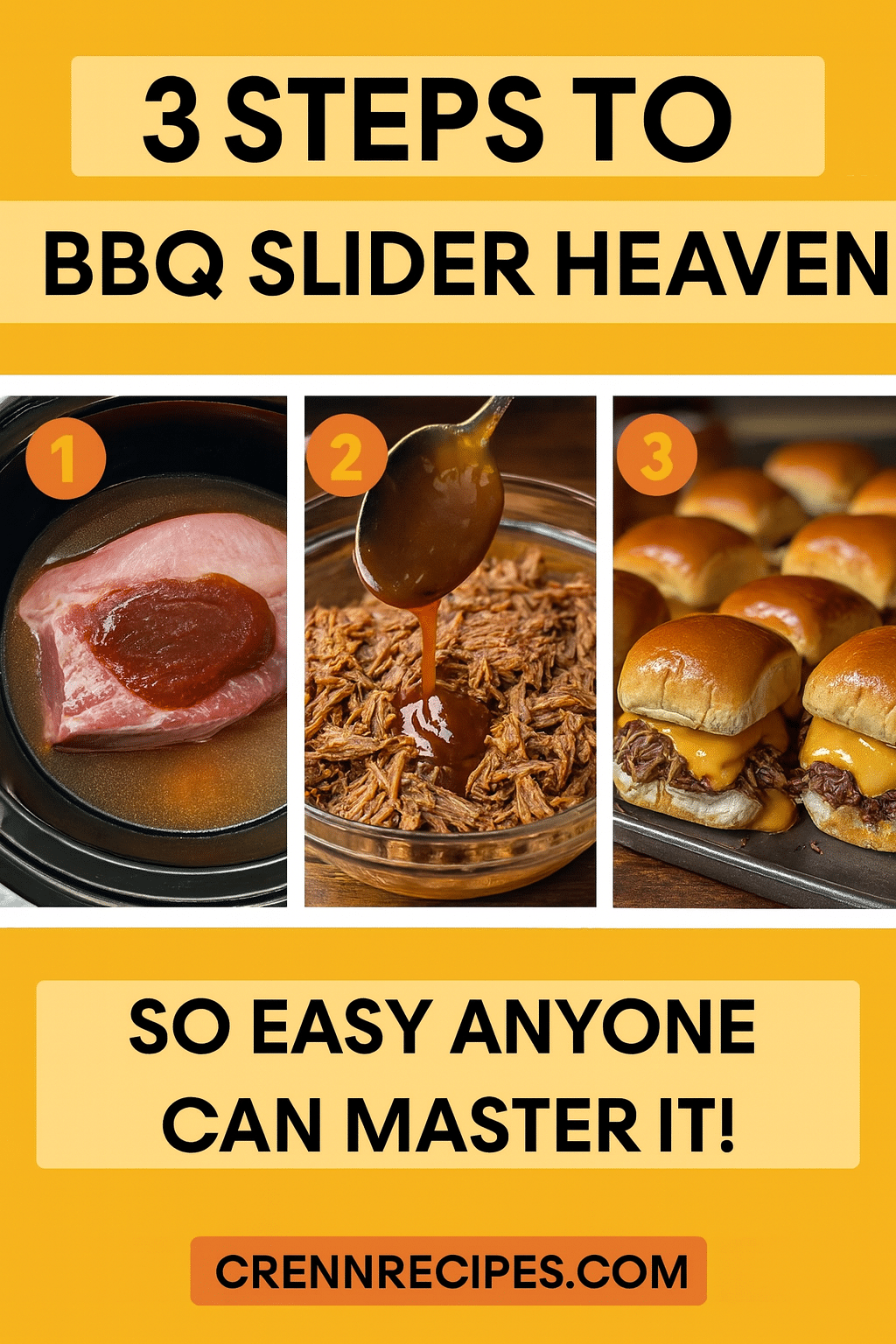 3 steps to BBQ pulled pork sliders tutorial pin - step-by-step gourmet appetizers guide