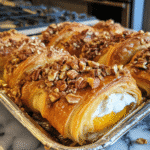 Pumpkin Cream Cheese Stuffed Croissant Bake with Pecan Crunch — restaurant-quality recipe photo