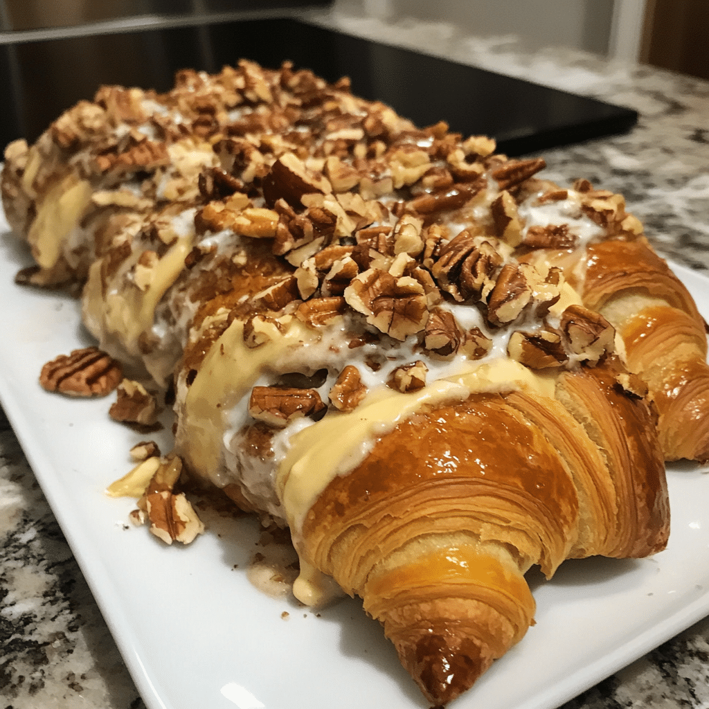 How to make Pumpkin Cream Cheese Stuffed Croissant Bake with Pecan Crunch — key cooking step