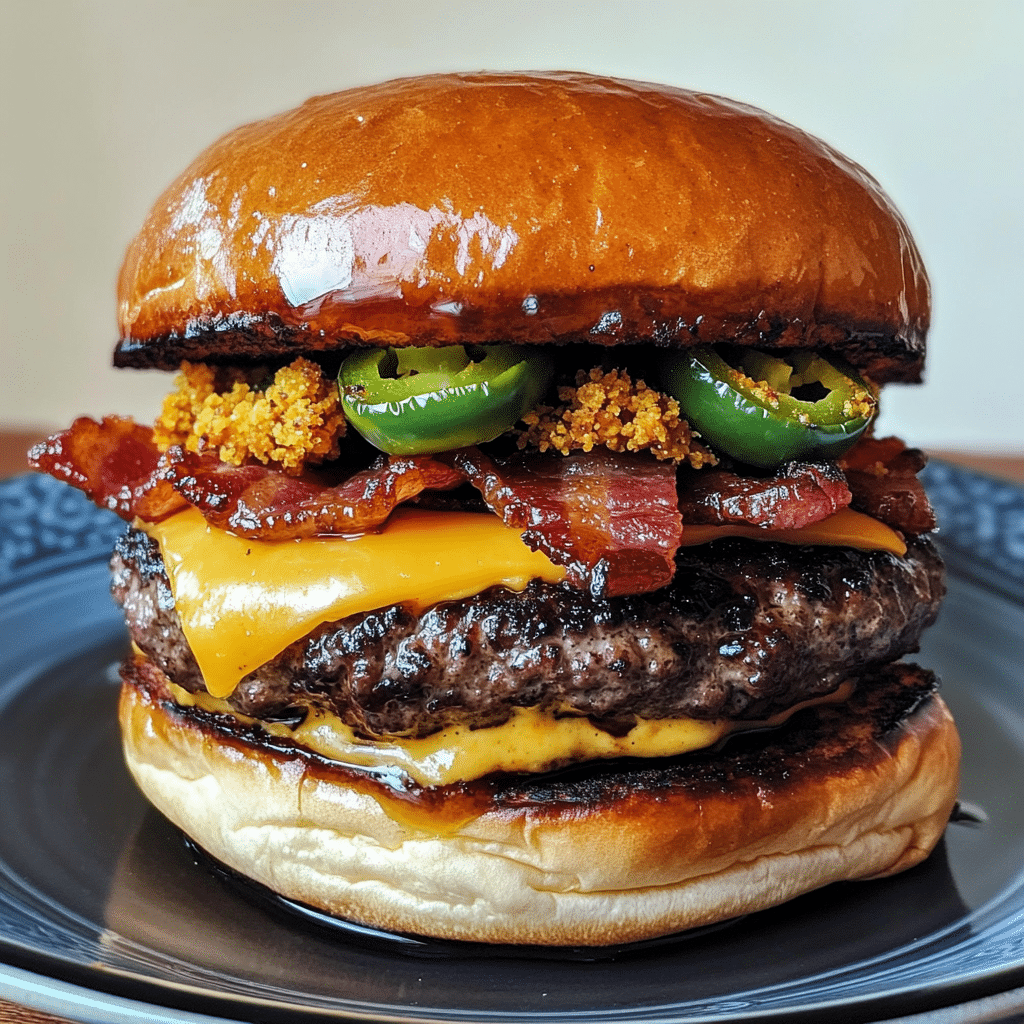 Spicy Maple Bourbon Bacon Burger with Jalapeño Crunch