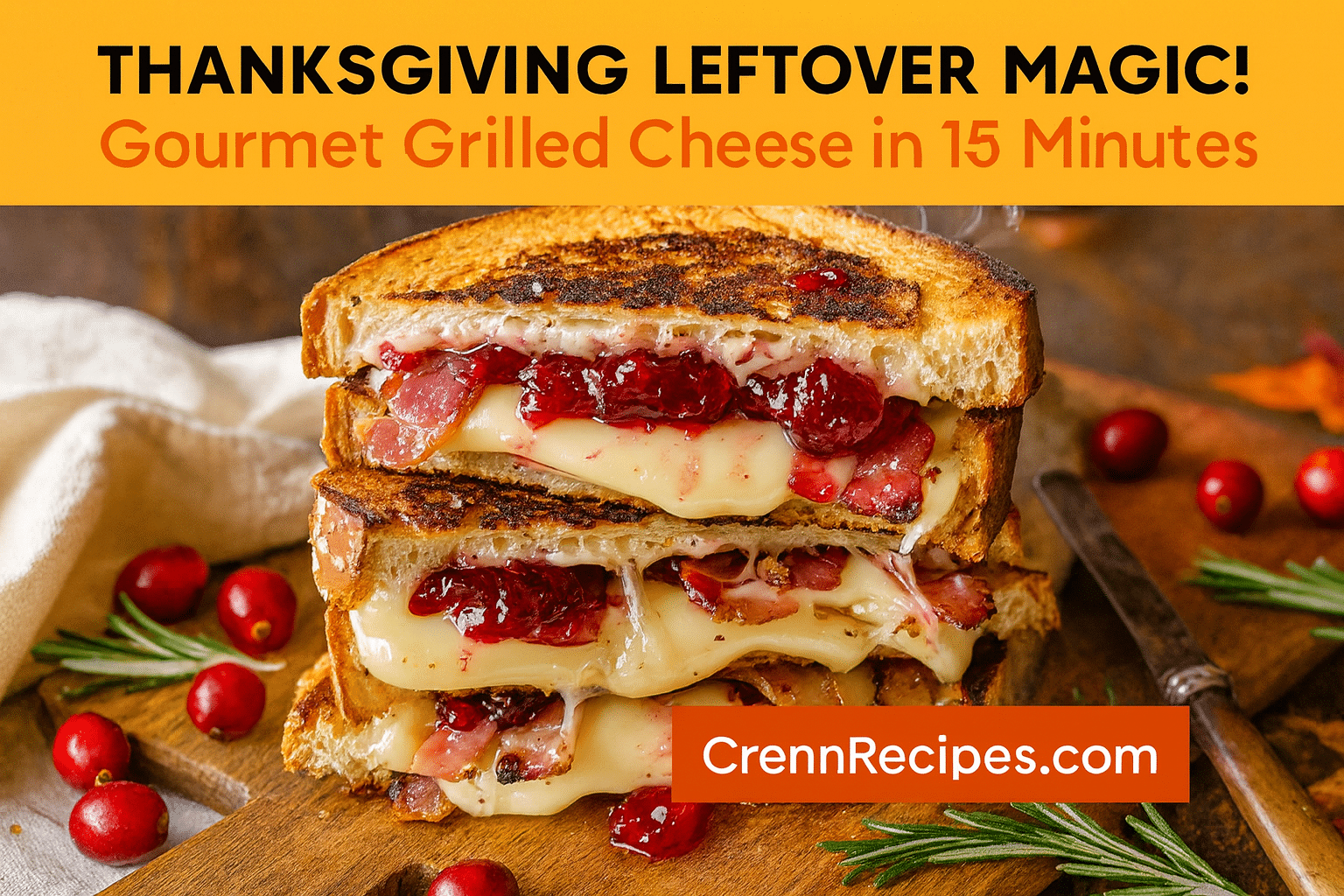 Cranberry Brie Bacon Thanksgiving Grilled Cheese recipe - CrennRecipes brunch-classics thanksgiving grilled cheese with melted brie and cranberry sauce
