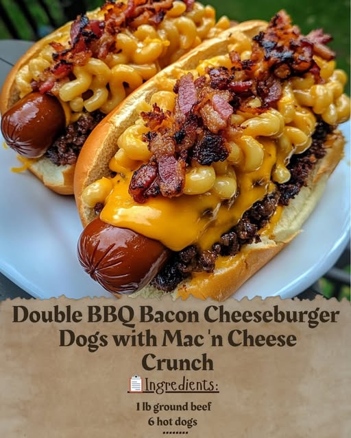 Double BBQ Bacon Cheeseburger Dogs with Mac 'n Cheese Crunch
