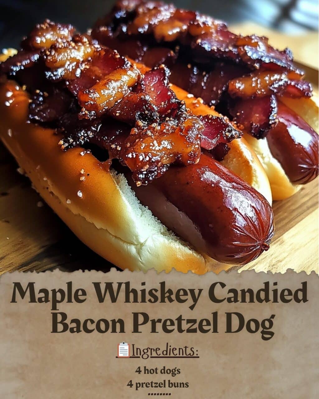 Maple Whiskey Candied Bacon Pretzel Dog