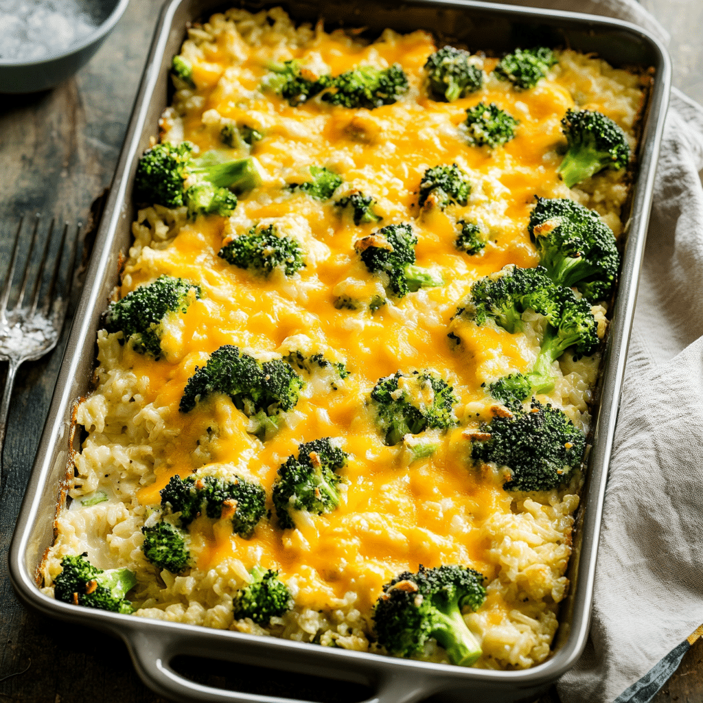 Cheesy Broccoli and Rice Sheet Pan Bake — refined comfort food photo
