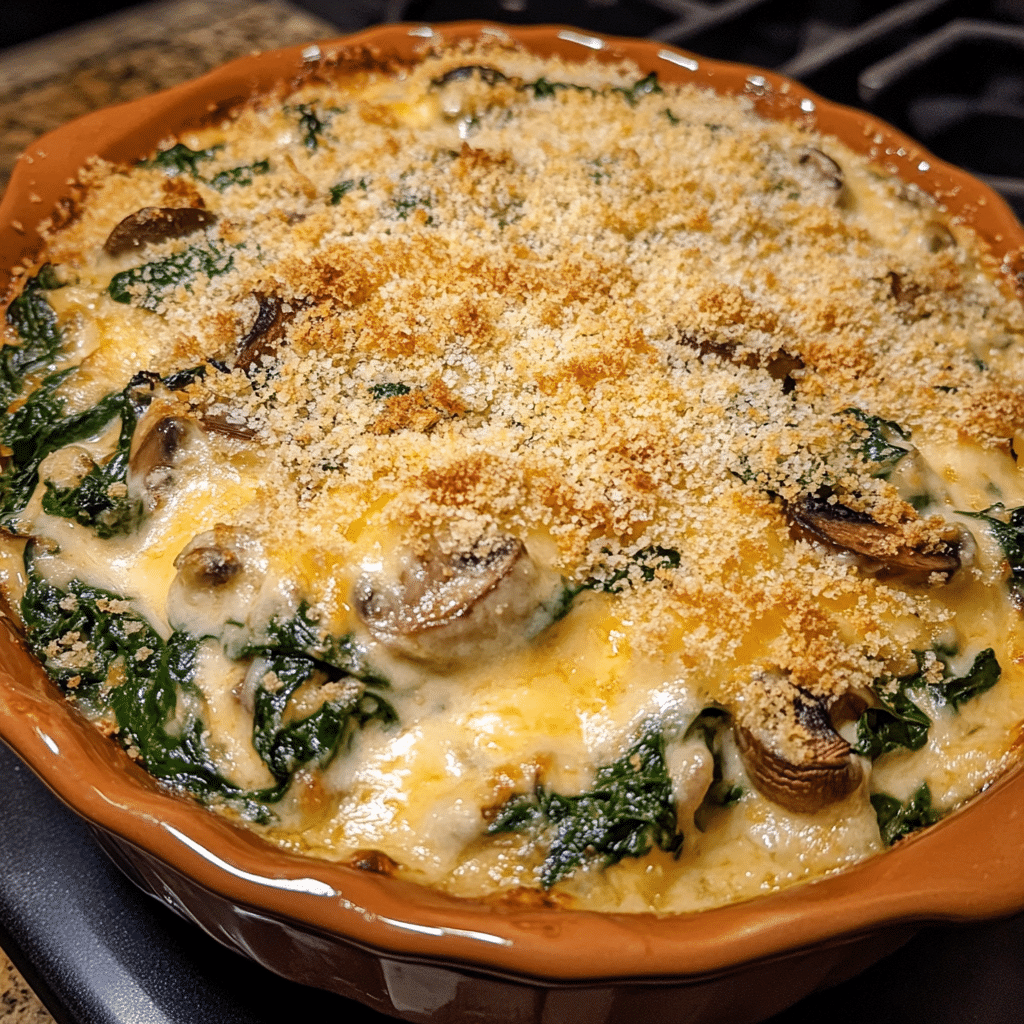 Cheesy Spinach and Mushroom Casserole — refined comfort food photo