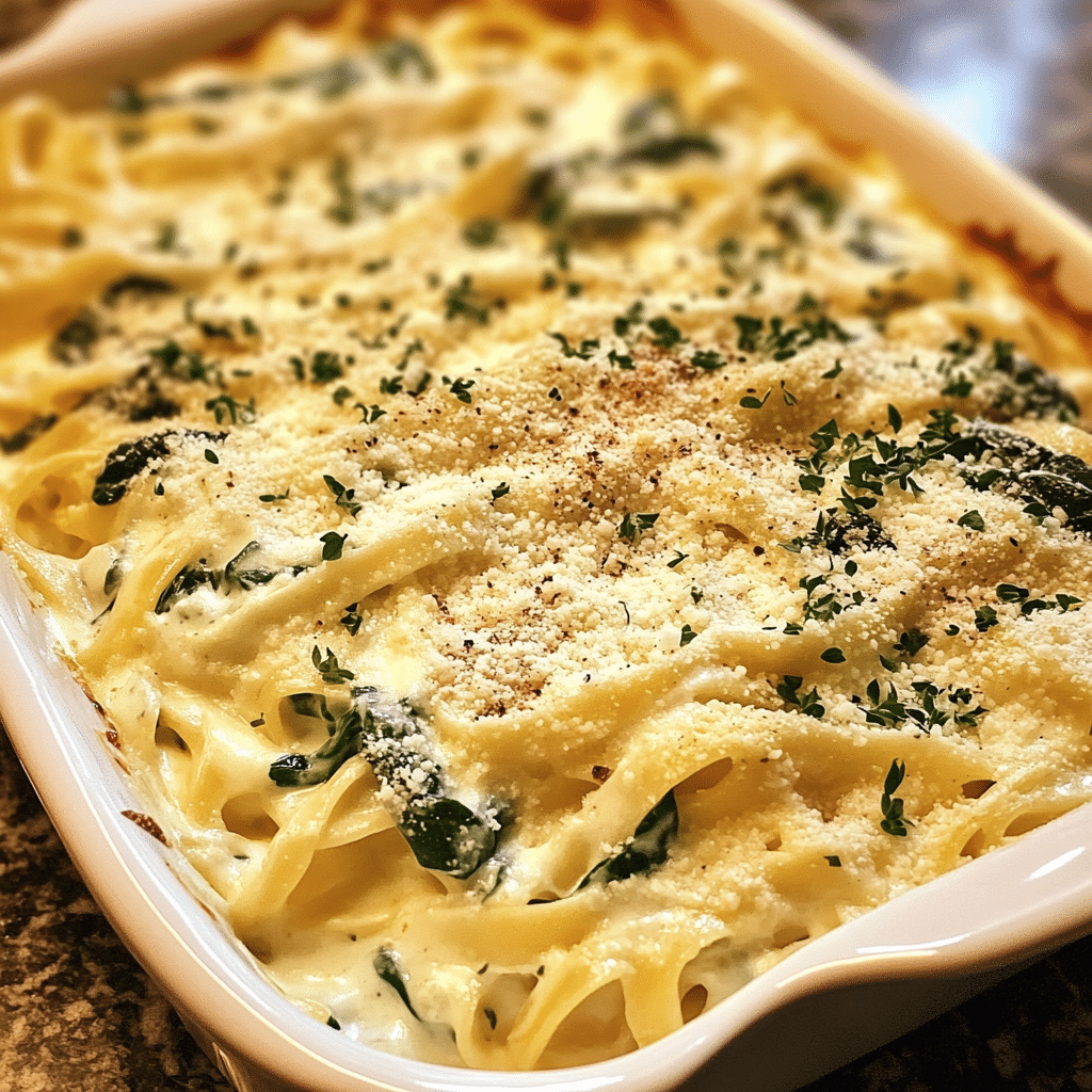Creamy Spinach Fettuccine Bake — refined comfort food photo