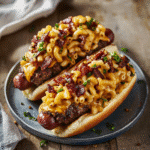 How to make Double BBQ Bacon Cheeseburger Dogs with Mac 'n Cheese Crunch — cooking process step