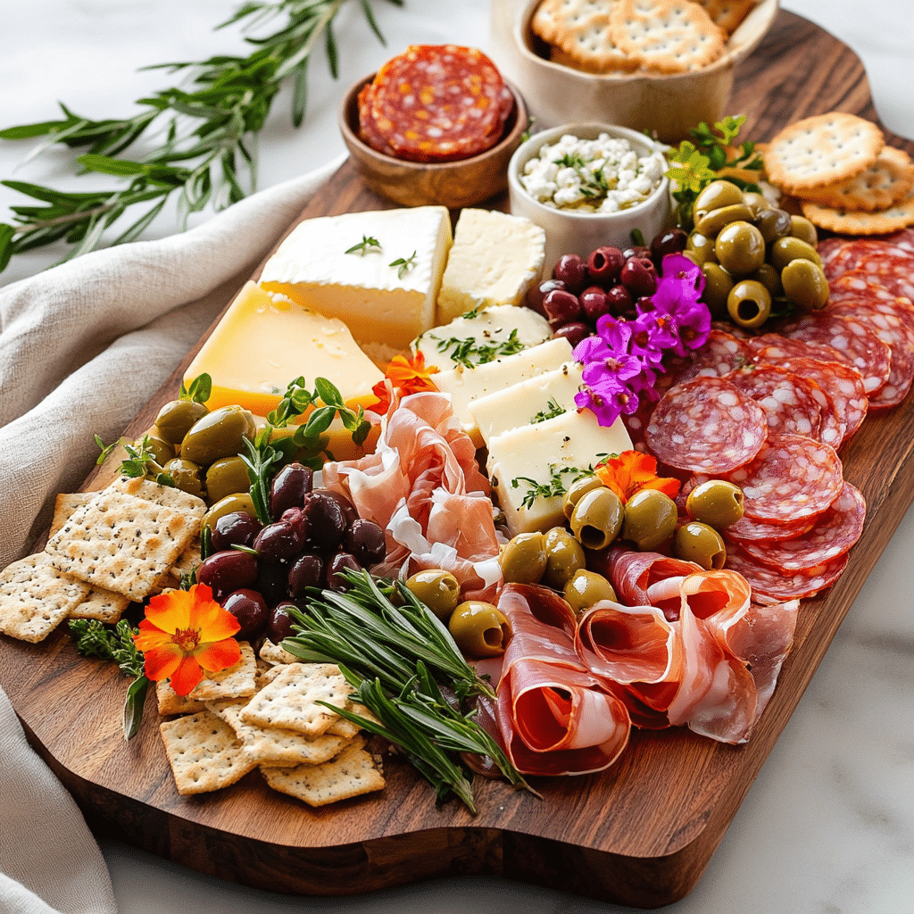 Elegant Charcuterie Board with Herb-Infused Cheeses — refined comfort food photo