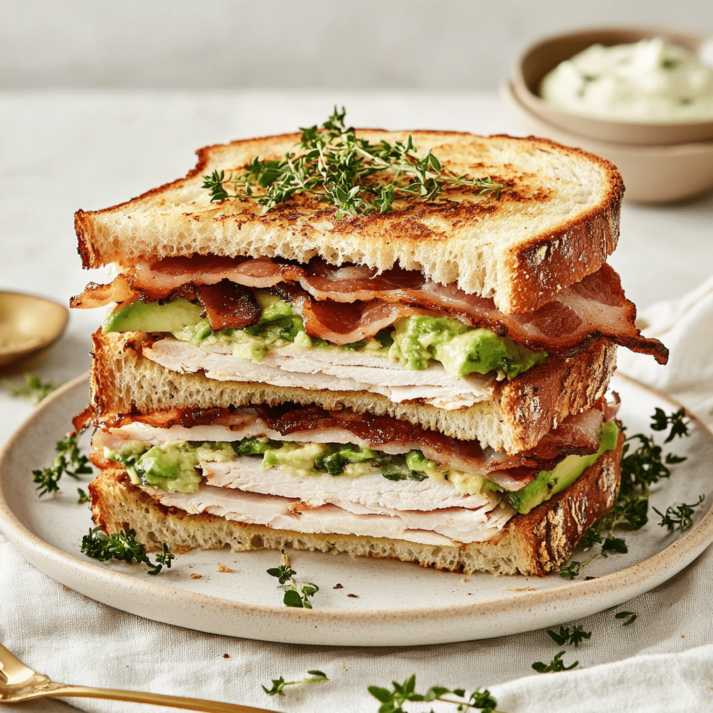 Gourmet Turkey Avocado Club Sandwich — refined comfort food photo