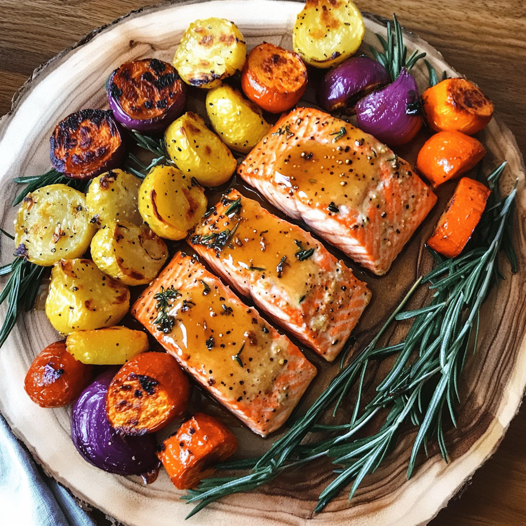 Honey Mustard Glazed Salmon with Veggies — refined comfort food photo