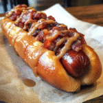 Maple Whiskey Candied Bacon Pretzel Dog — chef-tested restaurant-quality photo
