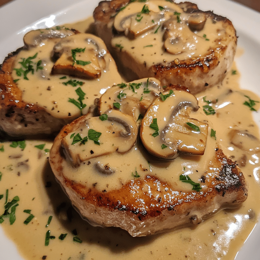 Mushroom Garlic Swiss Pork Chops — chef-tested restaurant-quality photo
