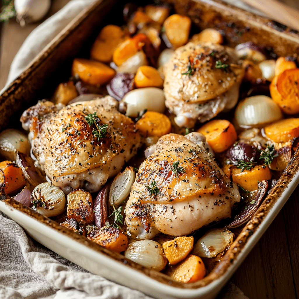 One-Pan Garlic Herb Chicken with Winter Veggies — refined comfort food photo