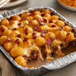 How to make Smoky Ranch Bacon Cheeseburger Tater Tot Foil Pan Bake — cooking process step