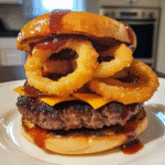 Spicy Whiskey BBQ Burger with Onion Ring Crunch — chef-tested restaurant-quality photo