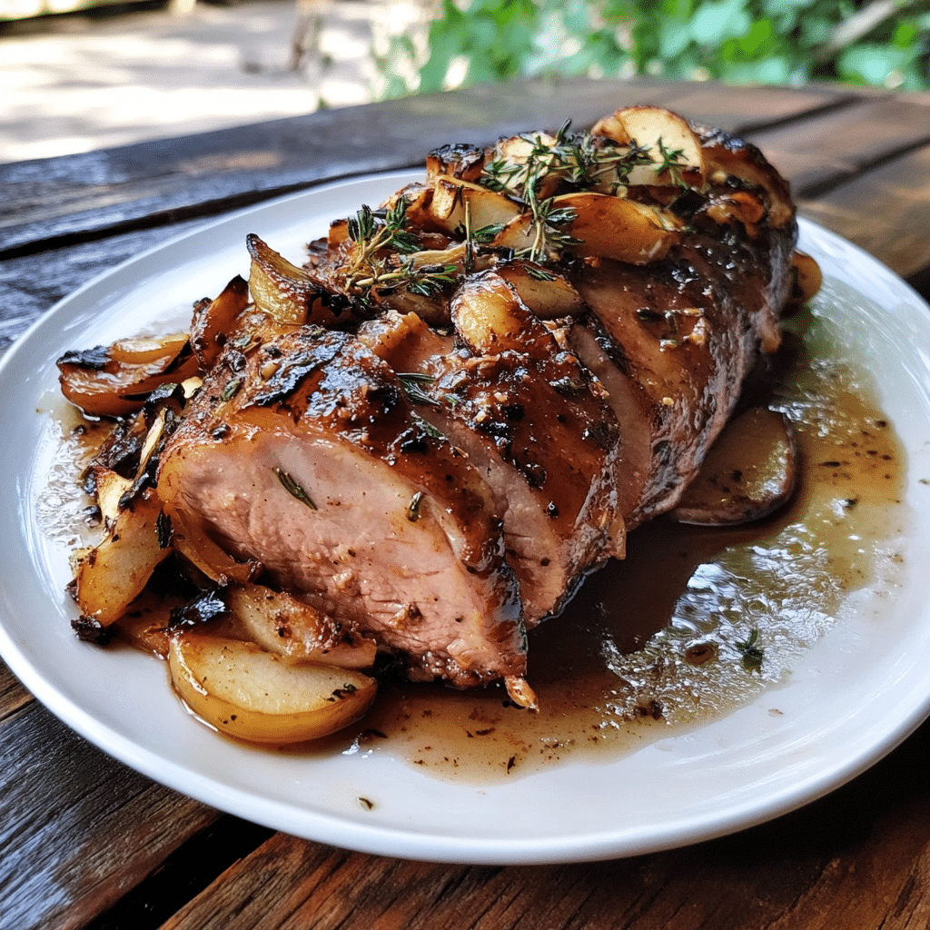 Whiskey Apple Pork Loin with Caramelized Shallots & Herb Butter — chef-tested restaurant-quality photo