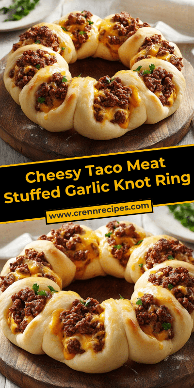 Cheesy Taco Meat Stuffed Garlic Knot Ring