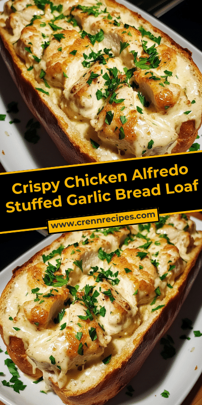 Crispy Chicken Alfredo Stuffed Garlic Bread Loaf