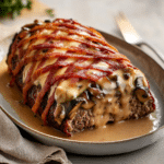 How to make Bacon-Crusted Swiss Mushroom Stuffed Meatloaf — cooking process step