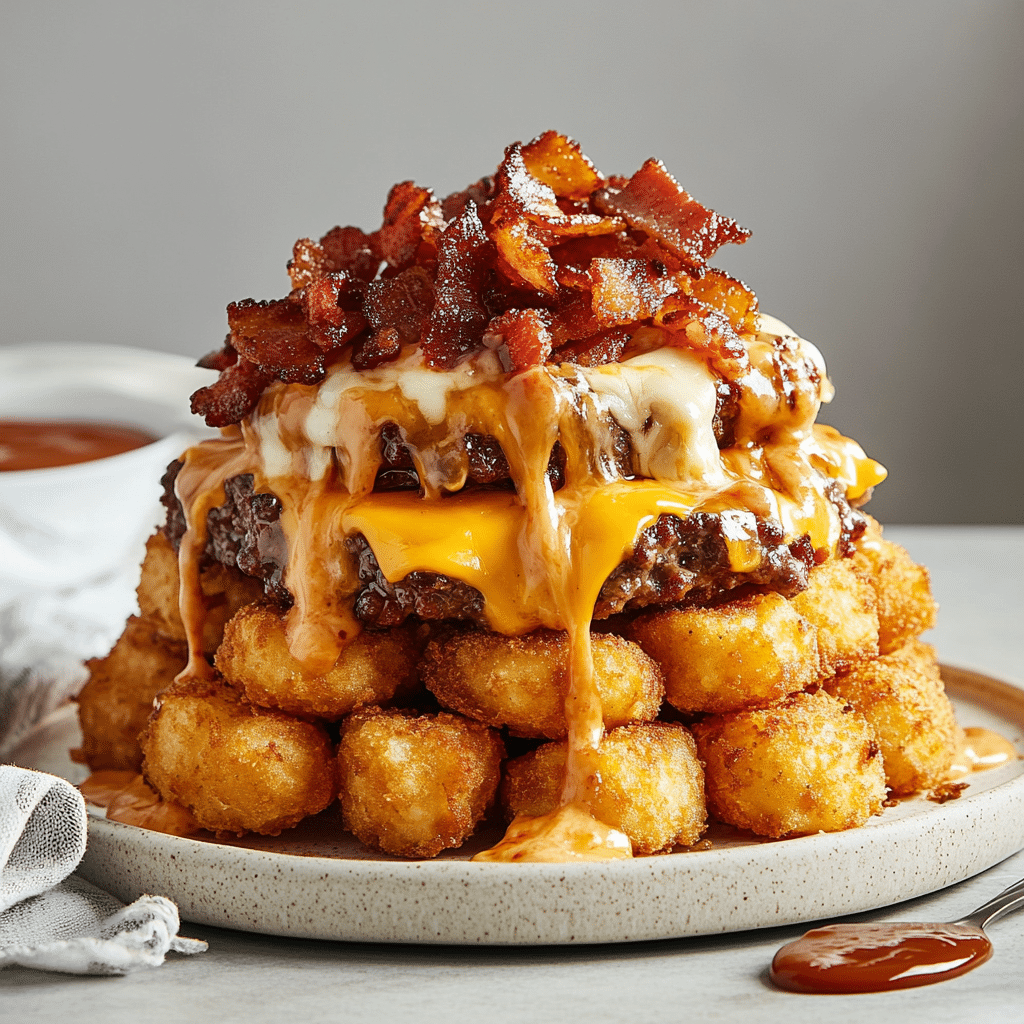 BBQ Bacon Ranch Cheeseburger Tater Tot Melt — refined comfort food photo