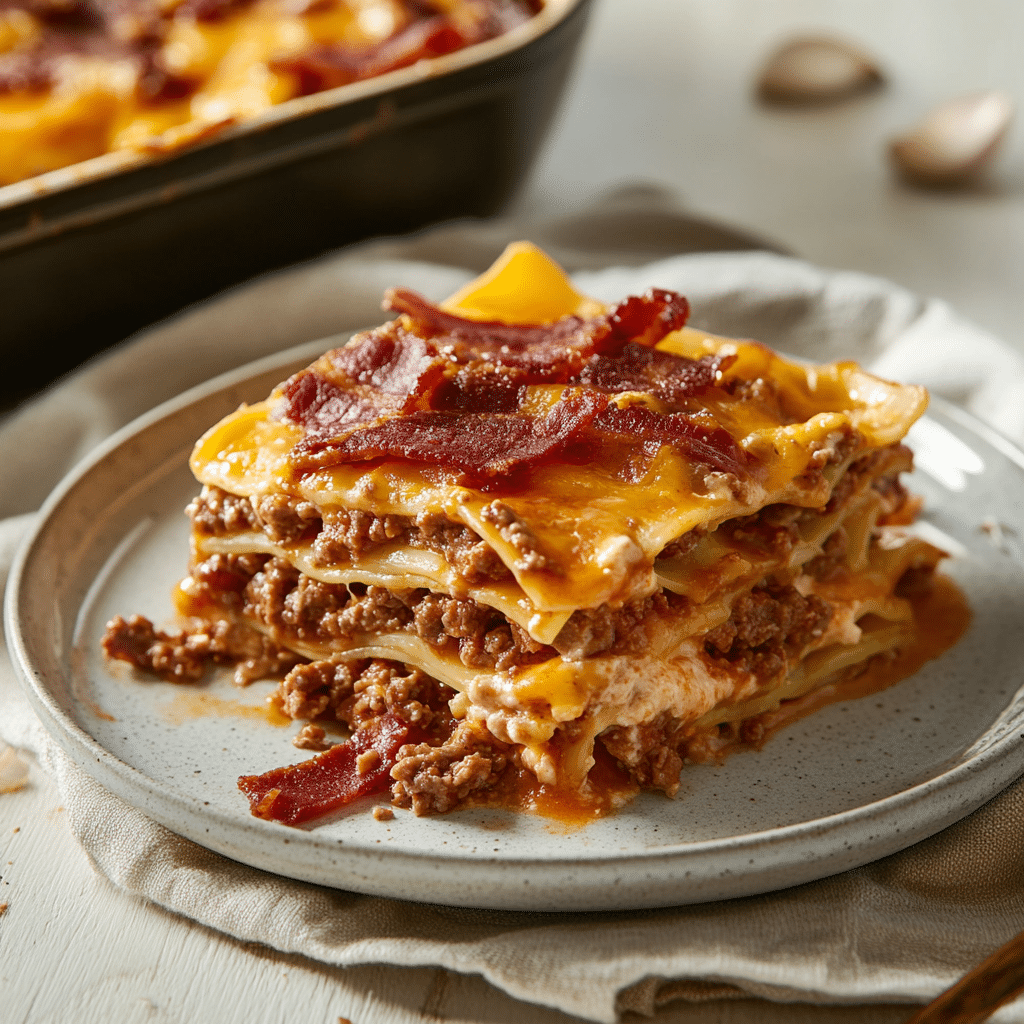 Be Honest: Is This BBQ Bacon Cheeseburger Lasagna Too Much? — refined comfort food photo