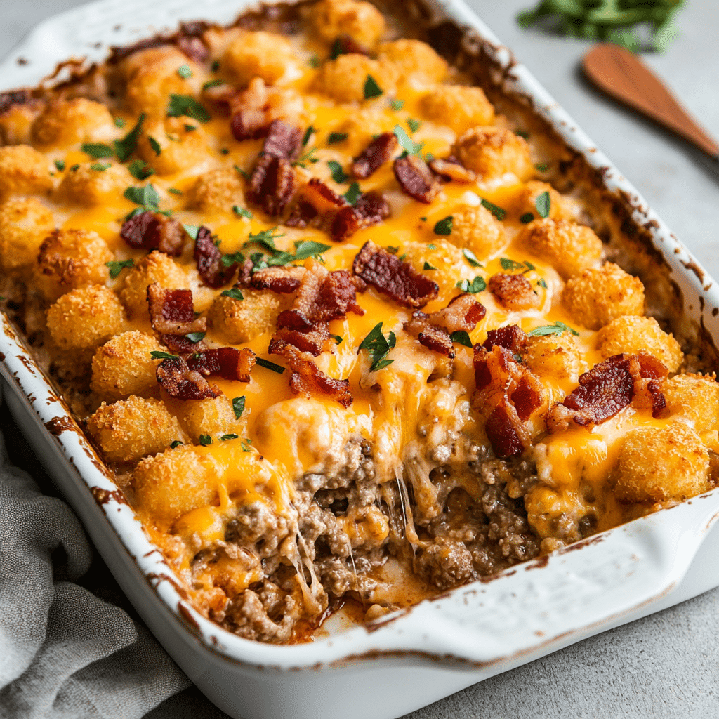 Buttery Bacon Ranch Double Cheeseburger Tot Bake — refined comfort food photo