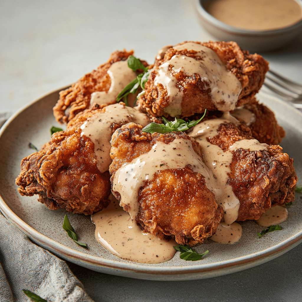 Cajun Fried Chicken with Creamy Pepper Gravy — refined comfort food photo