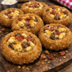 How to make Cheesy Bacon Mac Burger Stuffed Onion Rings — key cooking step