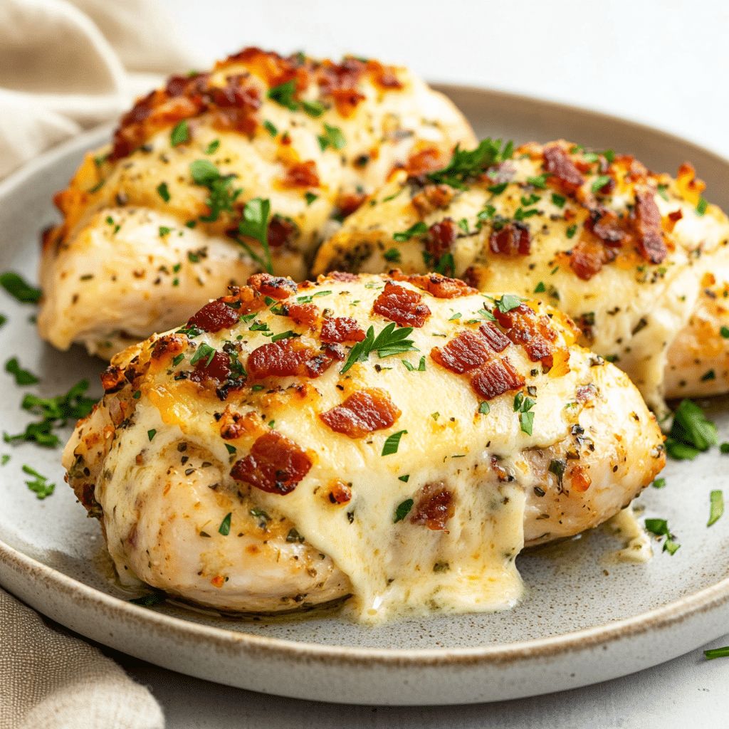 Cheesy Garlic Bacon Ranch Stuffed Chicken — refined comfort food photo