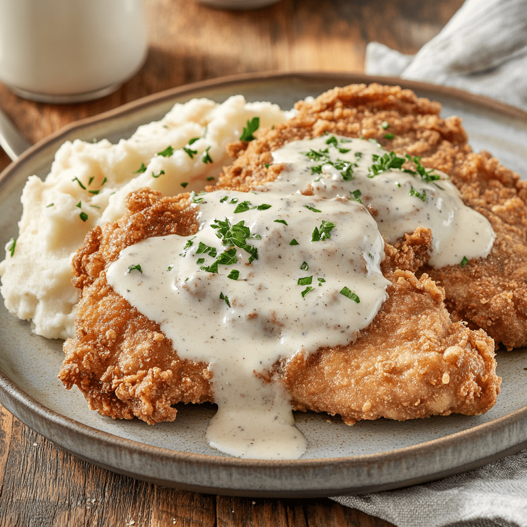 Country Fried Steak with Creamy White Gravy — refined comfort food photo