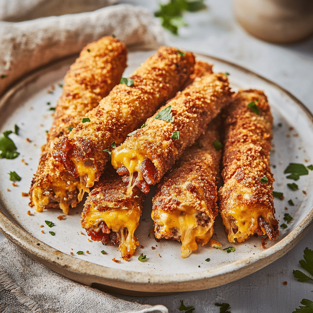 Crispy Bacon Double Cheeseburger Sticks — refined comfort food photo