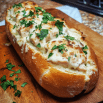 How to make Crispy Chicken Alfredo Stuffed Garlic Bread Loaf — key cooking step