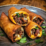 How to make Deep-fried Bacon Cheeseburger Stuffed Egg Rolls — key cooking step
