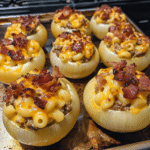 How to make Garlic Butter Bacon Mac Cheeseburger Onion Bombs — key cooking step