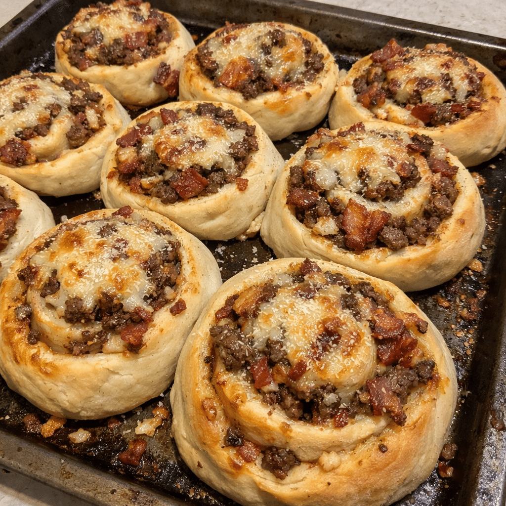Garlic Parmesan Bacon Burger Pizza Spirals — restaurant-quality recipe photo