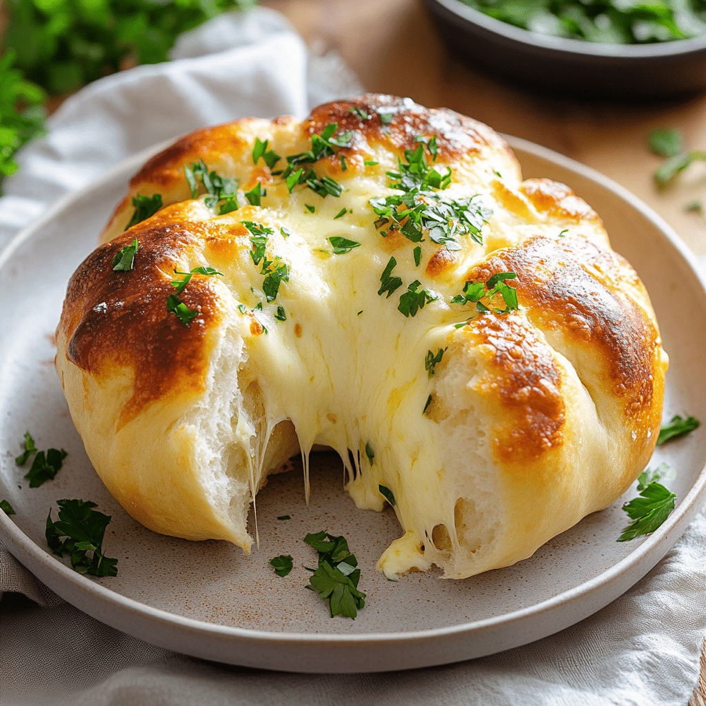 Giant Mozzarella-Stuffed Garlic Knot Pizza Bomb — refined comfort food photo