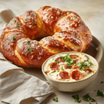How to make Giant Stuffed Pizza Pretzel with Pepperoni Cheese Dip — cooking process step