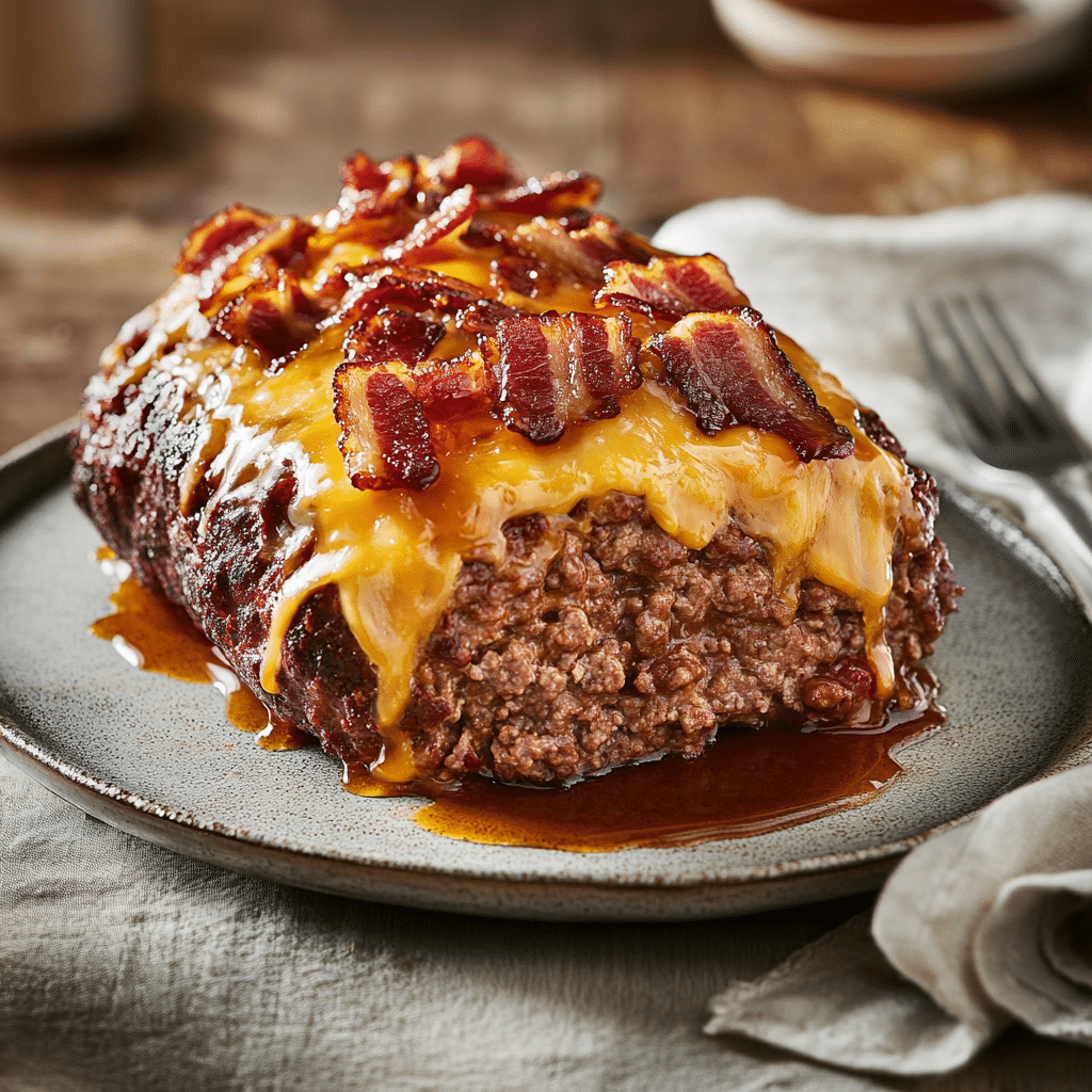 Hot Honey Bacon Double-Cheese Brick Meatloaf — refined comfort food photo