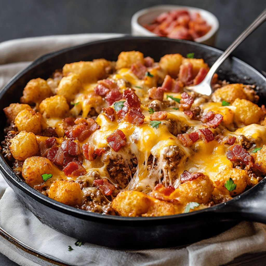 Loaded Bacon Cheeseburger Tater Tot Skillet Bake — refined comfort food photo