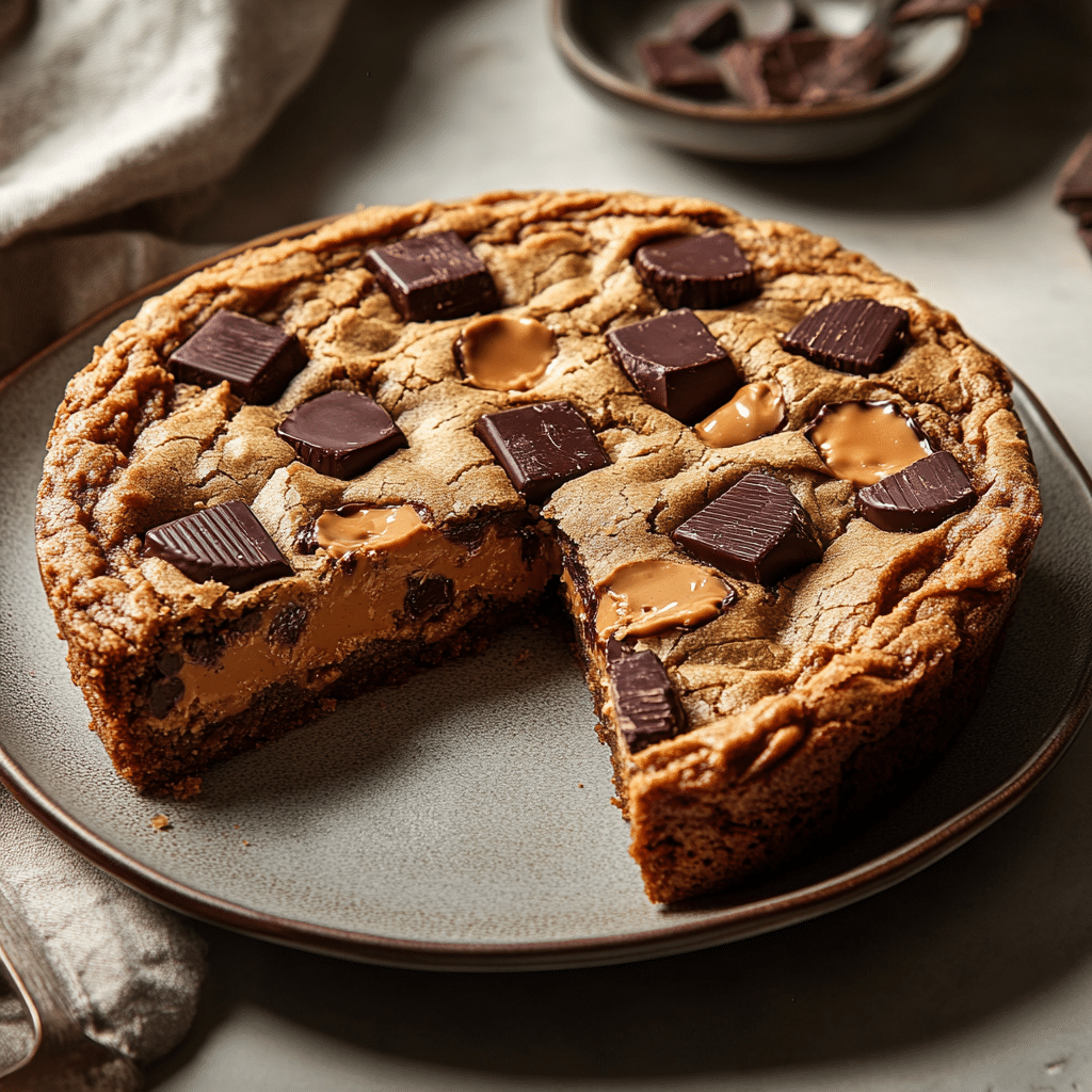 Peanut Butter Cup Stuffed Cookie Cake — refined comfort food photo