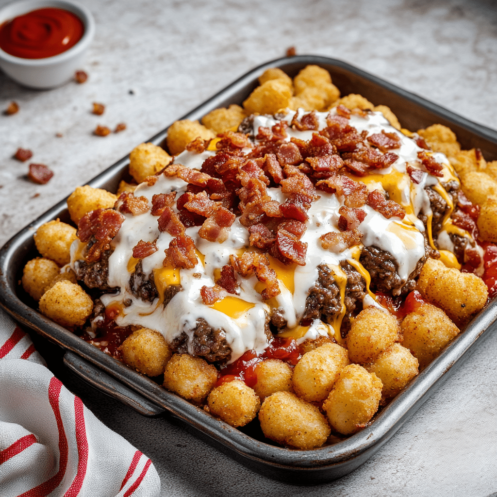Pepper Jack Bacon Ranch Cheeseburger Tot Tray — refined comfort food photo