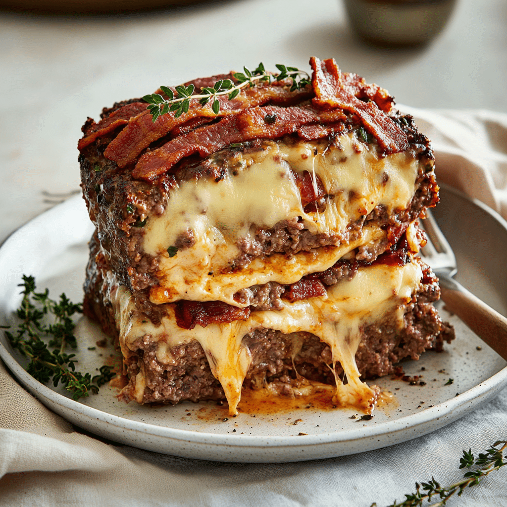 Pepperjack Bacon Double-Stack Melt Meatloaf — refined comfort food photo