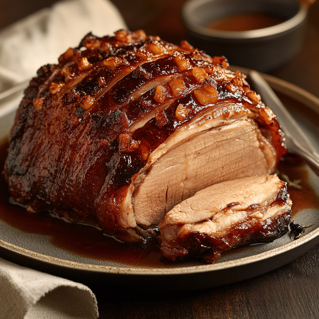 Rustic Apple Cider Bourbon Pork Roast with Burnt Sugar Ridge — refined comfort food photo