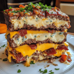 How to make Smoked Bacon Four-Cheese Loaded Meatloaf Stack — key cooking step