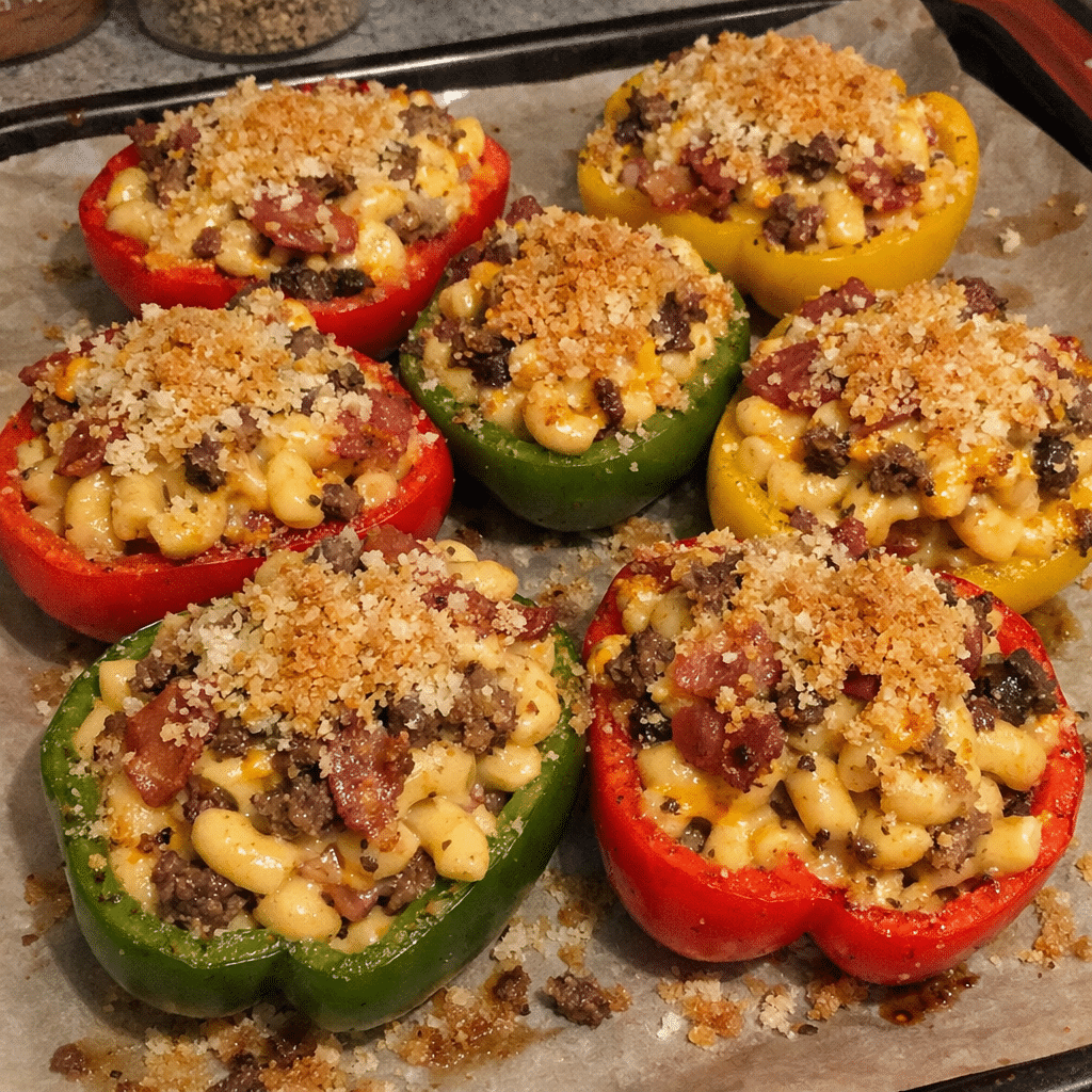 Smoked Bacon Mac Cheeseburger Stuffed Pepper Bombs — restaurant-quality recipe photo